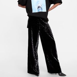 Zara Animal Print Velvet Wide Leg 